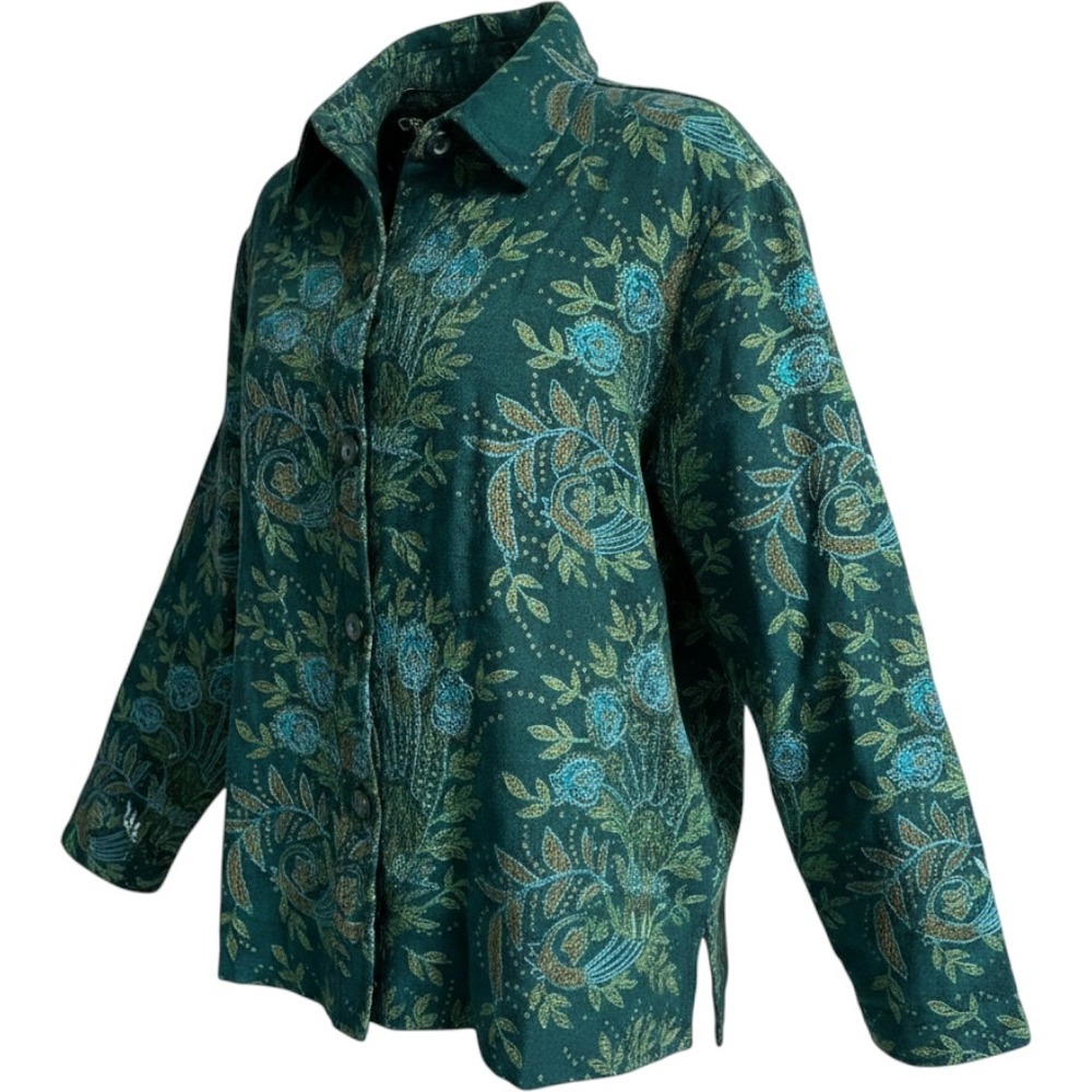 Vintage 90s Coldwater Creek Green Paisley Jaquard Tapestry Jacket Women's 2X